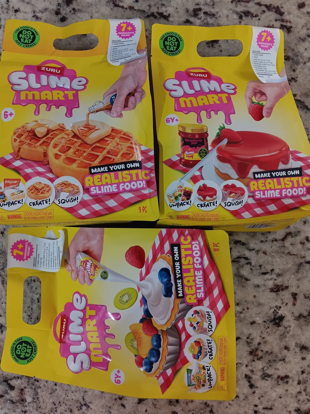 Slime Mart Realistic Slime Food - Waffles, Fruit Tart, Strawberry Cheesecake